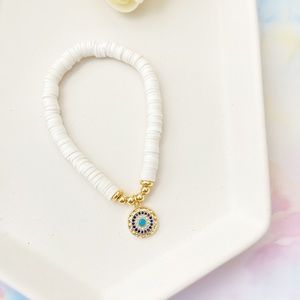 Trendy Evil Eye White Heishi Beaded Bracelet 🧿✨